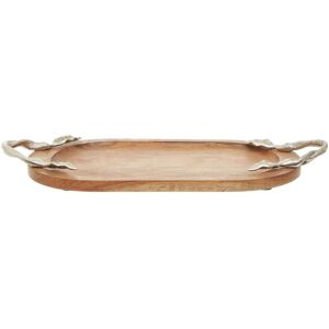 Orsina Acacia Oval Serving Tray, Wooden Food Platter, Rustic Display Board, Wooden Dish, Tray With Metal Handles in Natural Natural Orsina Acacia Oval Serving Tray, Wooden Food Platter, Rustic Display Board, Wooden Dish, Tray With Metal Handles in Natural Natural