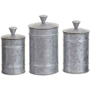 Orsina Set Of 3 Galvanised Steel Canisters, Rustic Storage Jars For Tea, Coffee & Sugar, Vintage Farmhouse Style in Silver Silver Orsina Set Of 3 Galvanised Steel Canisters, Rustic Storage Jars For Tea, Coffee & Sugar, Vintage Farmhouse Style in Silver Silver