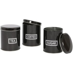 Harbour Housewares 3pc Tea Coffee Sugar Canisters Set - Round Metal Kitchen Storage Canister Tin in Black Black Harbour Housewares 3pc Tea Coffee Sugar Canisters Set - Round Metal Kitchen Storage Canister Tin in Black Black