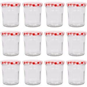 Argon Tableware 250ml Glass Jam Jars - Set of 12 - Empty Screw Top Preserving Jar in Red Red Argon Tableware 250ml Glass Jam Jars - Set of 12 - Empty Screw Top Preserving Jar in Red Red