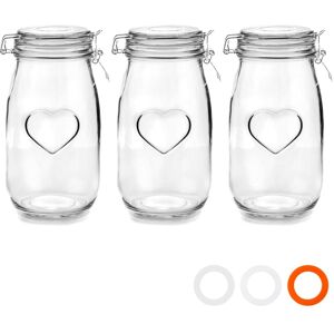 Nicola Spring Heart Glass Storage Jars - 1.5 Litre - Clear Seal - Pack of 3 Clear Nicola Spring Heart Glass Storage Jars - 1.5 Litre - Clear Seal - Pack of 3 Clear