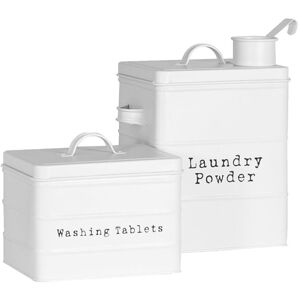 Harbour Housewares 2 Piece Vintage Metal Utility Canisters Set - Home Kitchen Storage Containers in White White Harbour Housewares 2 Piece Vintage Metal Utility Canisters Set - Home Kitchen Storage Containers in White White