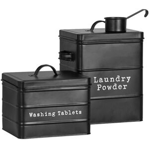 Harbour Housewares 2 Piece Vintage Metal Utility Canisters Set - Home Kitchen Storage Containers in Black Black Harbour Housewares 2 Piece Vintage Metal Utility Canisters Set - Home Kitchen Storage Containers in Black Black