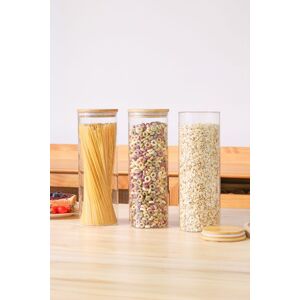 Neo Set of 3 2200ml Clear Cylinder Spaghetti Glass Storage Jars in Natural Size: 3 Pack Natural 3 Pack Neo Set of 3 2200ml Clear Cylinder Spaghetti Glass Storage Jars in Natural Size: 3 Pack Natural 3 Pack
