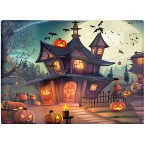 Warren Reed - Designer Spooky Halloween House Glass Chopping Board in Orange Orange Warren Reed - Designer Spooky Halloween House Glass Chopping Board in Orange Orange