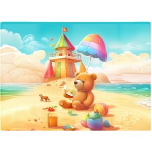 Warren Reed - Designer Bear On A Beach Holiday Glass Chopping Board in Yellow Yellow Warren Reed - Designer Bear On A Beach Holiday Glass Chopping Board in Yellow Yellow