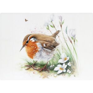 Warren Reed - Designer Robin & Daisies Watercolour Glass Chopping Board in Brown Brown Warren Reed - Designer Robin & Daisies Watercolour Glass Chopping Board in Brown Brown