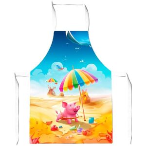 Warren Reed - Designer Pig On A Beach Holiday Junior Apron in Yellow Yellow Warren Reed - Designer Pig On A Beach Holiday Junior Apron in Yellow Yellow