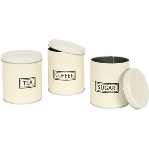 Harbour Housewares 3pc Tea Coffee Sugar Canisters Set - Round Metal Kitchen Storage Canister Tin in Cream Cream Harbour Housewares 3pc Tea Coffee Sugar Canisters Set - Round Metal Kitchen Storage Canister Tin in Cream Cream