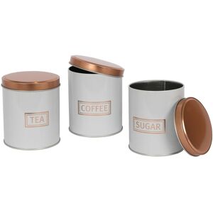 Harbour Housewares 3pc Tea Coffee Sugar Canisters Set - Copper Round Metal Kitchen Storage Canister in White White Harbour Housewares 3pc Tea Coffee Sugar Canisters Set - Copper Round Metal Kitchen Storage Canister in White White