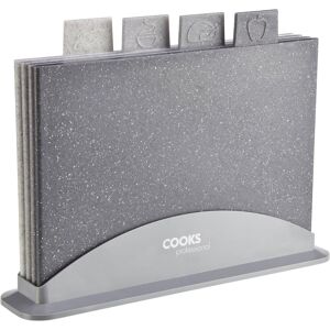 Cooks Professional Set of 4 Granite Effect Index Chopping Boards with Stand in Grey Grey Cooks Professional Set of 4 Granite Effect Index Chopping Boards with Stand in Grey Grey