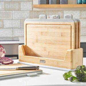 Cooks Professional Set of 4 Bamboo Index Chopping Boards with Stand & Food Type Tabs in Grey Grey Cooks Professional Set of 4 Bamboo Index Chopping Boards with Stand & Food Type Tabs in Grey Grey