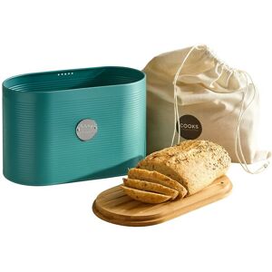 Cooks Professional Ribbed Bread Bin with Linen Bag & 2-in-1 Bamboo Cutting Board Lid in Teal Teal Cooks Professional Ribbed Bread Bin with Linen Bag & 2-in-1 Bamboo Cutting Board Lid in Teal Teal
