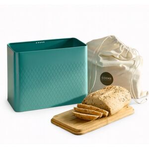 Cooks Professional Diamond Pattern Bread Bin with Linen Bag & Bamboo Cutting Board Lid in Teal Teal Cooks Professional Diamond Pattern Bread Bin with Linen Bag & Bamboo Cutting Board Lid in Teal Teal