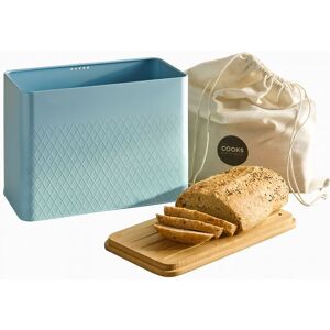 Cooks Professional Diamond Pattern Bread Bin with Linen Bag & Bamboo Cutting Board Lid in Blue Blue Cooks Professional Diamond Pattern Bread Bin with Linen Bag & Bamboo Cutting Board Lid in Blue Blue