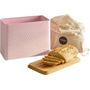 Cooks Professional Diamond Pattern Bread Bin with Linen Bag & Bamboo Cutting Board Lid in Pink Pink Cooks Professional Diamond Pattern Bread Bin with Linen Bag & Bamboo Cutting Board Lid in Pink Pink