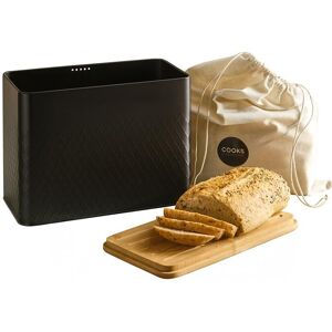 Cooks Professional Diamond Pattern Bread Bin with Linen Bag & Bamboo Cutting Board Lid in Black Black Cooks Professional Diamond Pattern Bread Bin with Linen Bag & Bamboo Cutting Board Lid in Black Black