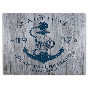 Benjamin Tate Design Anchor Print On Wood Glass Chopping Board in Natural Natural Benjamin Tate Design Anchor Print On Wood Glass Chopping Board in Natural Natural