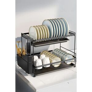 Living and Home 2-Tier Dish Drainer Rack Drying Rack with Detachable Drainboards & Kitchenware Holder in Black Black Living and Home 2-Tier Dish Drainer Rack Drying Rack with Detachable Drainboards & Kitchenware Holder in Black Black