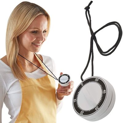 mysmartbuy 60 Minute Kitchen Cooking Countdown Timer Alarm with 34cm Neck Cord - Measures 6.5cm Diameter x D3.5cm in White White mysmartbuy 60 Minute Kitchen Cooking Countdown Timer Alarm with 34cm Neck Cord - Measures 6.5cm Diameter x D3.5cm in White White