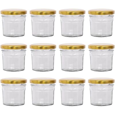 Argon - Jam Jars 90ml - Glass with Gold Lids - Storage Jar Argon - Jam Jars 90ml - Glass with Gold Lids - Storage Jar