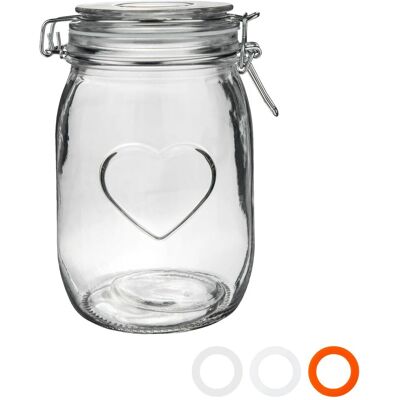 Nicola Spring - Heart Shaped Glass Storage Jar - 1000ml Nicola Spring - Heart Shaped Glass Storage Jar - 1000ml