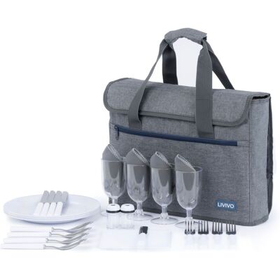 LIVIVO 4 Person Picnic Briefcase Bag with Tableware Set in Grey Grey LIVIVO 4 Person Picnic Briefcase Bag with Tableware Set in Grey Grey