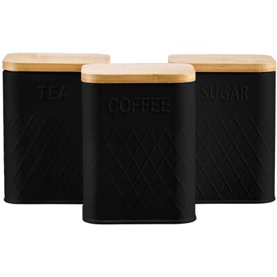 Cooks-Professional Square Kitchen Storage Set - 3-piece - Bamboo lids - Black - Storage Set Cooks-Professional Square Kitchen Storage Set - 3-piece - Bamboo lids - Black - Storage Set