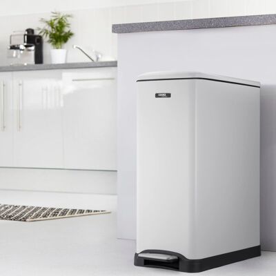 Cooks Professional Slimline Dual Compartment Pedal Bin 50L with Soft Close Lid in White White Cooks Professional Slimline Dual Compartment Pedal Bin 50L with Soft Close Lid in White White
