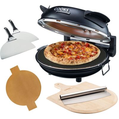 Cooks Professional Electric Pizza Oven Set with Board, Paddles, Baking Sheet & Cutter in Black Black Cooks Professional Electric Pizza Oven Set with Board, Paddles, Baking Sheet & Cutter in Black Black