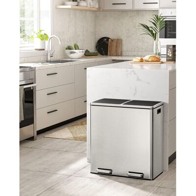 SONGMICS Dual Recycling Bin with Pedal Multi Compartments Trash Can in Silver Silver SONGMICS Dual Recycling Bin with Pedal Multi Compartments Trash Can in Silver Silver