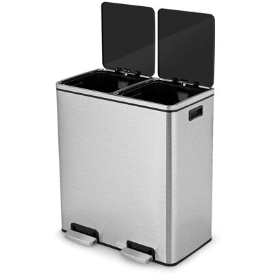 Gymax 60L Recycling Pedal Bin Double Kitchen Waste Bin Plastic Inner Buckets in Silver Silver Gymax 60L Recycling Pedal Bin Double Kitchen Waste Bin Plastic Inner Buckets in Silver Silver