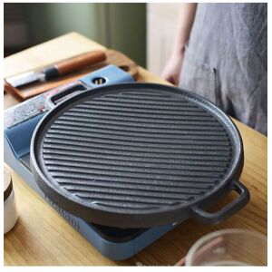 Living and Home 32.5cm Pre-Seasoned Double-sided Round Cast Iron Grill Pan in Black Black Living and Home 32.5cm Pre-Seasoned Double-sided Round Cast Iron Grill Pan in Black Black