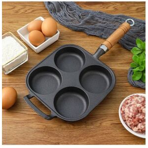 Living and Home 4-Hole Cast Iron Frying Pan with Handle Egg Bacon Burger Skillet in Black Black Living and Home 4-Hole Cast Iron Frying Pan with Handle Egg Bacon Burger Skillet in Black Black