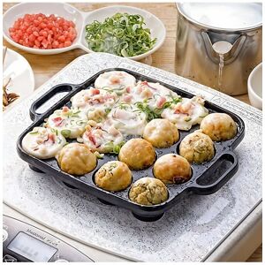 Living and Home 16-Hole Square Cast Iron Takoyaki Pan with Handles Skillet Frying Pan Cookware in Black Black Living and Home 16-Hole Square Cast Iron Takoyaki Pan with Handles Skillet Frying Pan Cookware in Black Black