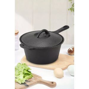 Living and Home Cast Iron Round Dutch Oven Stew Pot Sauce Pan Cookware with 2 Handles for Kitchen Camping in Black Black Living and Home Cast Iron Round Dutch Oven Stew Pot Sauce Pan Cookware with 2 Handles for Kitchen Camping in Black Black