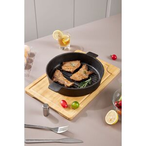 Living and Home Round Cast Iron Griddle Pan Grill Frying Cookware with Handles 27cm Dia in Black Size: Large Black Large Living and Home Round Cast Iron Griddle Pan Grill Frying Cookware with Handles 27cm Dia in Black Size: Large Black Large