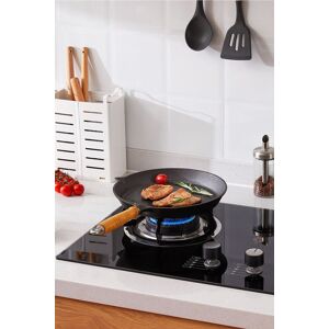 Living and Home 22/25/29cm Round Cast Iron Skillet with Removable Wooden Handle & Oil Spout in Black Size: Small Black S Living and Home 22/25/29cm Round Cast Iron Skillet with Removable Wooden Handle & Oil Spout in Black Size: Small Black S