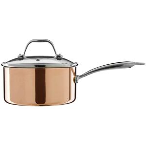 Orsina 18cm Copper Finish Saucepan, Pan With Glass Lid, Tri-Ply Pan Saucepan With Steam Vent, Stylish Saucepan in Gold Gold Orsina 18cm Copper Finish Saucepan, Pan With Glass Lid, Tri-Ply Pan Saucepan With Steam Vent, Stylish Saucepan in Gold Gold