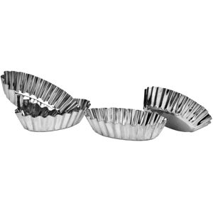 Orsina Set of Four Oval Fluted Small Cake Moulds, Petite Rippled Bake Dishes, Pudding Moulds, Ornate Tart Cases in Silver Silver Orsina Set of Four Oval Fluted Small Cake Moulds, Petite Rippled Bake Dishes, Pudding Moulds, Ornate Tart Cases in Silver Silver