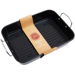 Orsina Small Rectangular Roasting Pan with Wire Rack, Non Stick Roast Baking Pan, Durable Metal Roasting Pan in Black Black Orsina Small Rectangular Roasting Pan with Wire Rack, Non Stick Roast Baking Pan, Durable Metal Roasting Pan in Black Black