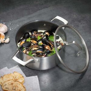 Hairy Bikers Stainless Steel 24cm 'Hex Guard' Non Stick Long Lasting Casserole Stock Pot Cooking Dish with Glass Lid in Silver Size: 4L Silver 4L Hairy Bikers Stainless Steel 24cm 'Hex Guard' Non Stick Long Lasting Casserole Stock Pot Cooking Dish with Glass Lid in Silver Size: 4L Silver 4L