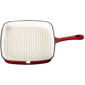 Prochef ' ' 23cm Cast Iron Enamel Grill Pan Square Griddle Skillet in Dark Red Size: Large Dark Red Large Prochef ' ' 23cm Cast Iron Enamel Grill Pan Square Griddle Skillet in Dark Red Size: Large Dark Red Large
