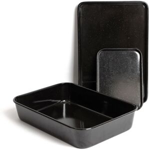 MasterClass 3pc Vitreous Enamel Non-Stick Cookware Set with 1x Roasting Pan & 2x Baking Trays in Black Black MasterClass 3pc Vitreous Enamel Non-Stick Cookware Set with 1x Roasting Pan & 2x Baking Trays in Black Black