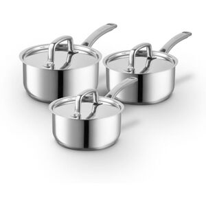 Sur La Table Core 3 Piece Saucepan Set with Lids, Riveted Steel Handles, Induction Compatible, 16cm/18cm/20cm Saucepans, Stainless Steel Size: A Silver A Sur La Table Core 3 Piece Saucepan Set with Lids, Riveted Steel Handles, Induction Compatible, 16cm/18cm/20cm Saucepans, Stainless Steel Size: A Silver A
