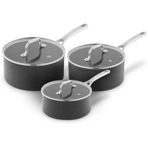 Sur La Table Anodised 3 Piece Saucepan Set w/ Tempered Glass Lids, Riveted Steel Handles, 10x Stronger Superior Non-Stick Ceramic Coating, Induction Grey Sur La Table Anodised 3 Piece Saucepan Set w/ Tempered Glass Lids, Riveted Steel Handles, 10x Stronger Superior Non-Stick Ceramic Coating, Induction Grey