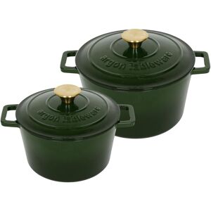 Argon Tableware 2pc Round Cast Iron Casserole Dish Set - 2.8L / 4.5L Cookware with Lid in Green Green Argon Tableware 2pc Round Cast Iron Casserole Dish Set - 2.8L / 4.5L Cookware with Lid in Green Green