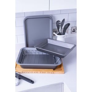 Baker & Salt Non-Stick 3 Piece Medium Dinner Party Set in Silver Silver Baker & Salt Non-Stick 3 Piece Medium Dinner Party Set in Silver Silver