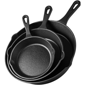 VonShef Preseasoned Non-Stick Heavy Duty 3Pc Cast Iron Skillet Pan Set in Black Black VonShef Preseasoned Non-Stick Heavy Duty 3Pc Cast Iron Skillet Pan Set in Black Black