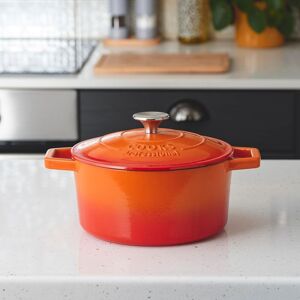 Cooks Professional Cast Iron Casserole Dish 20cm Oven Proof Enamelled Pan with Lid in Orange Orange Cooks Professional Cast Iron Casserole Dish 20cm Oven Proof Enamelled Pan with Lid in Orange Orange